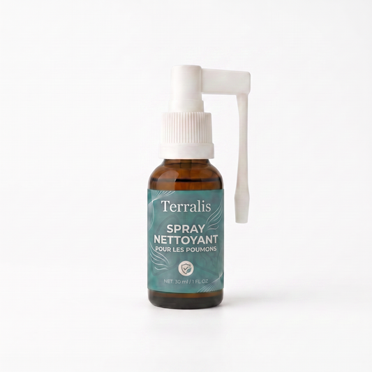 Flacon Spray nettoyant pour les poumons Terralis, 30 ml, sur fond blanc