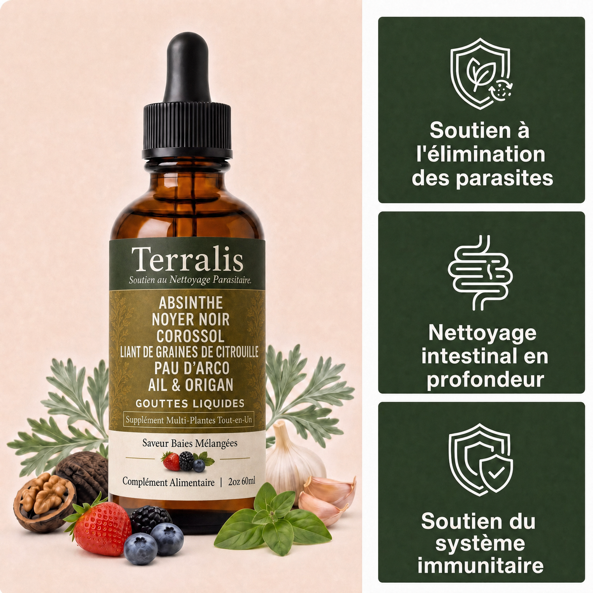 Flacon compte-gouttes Terralis d'absinthe sauvage, 60 ml
