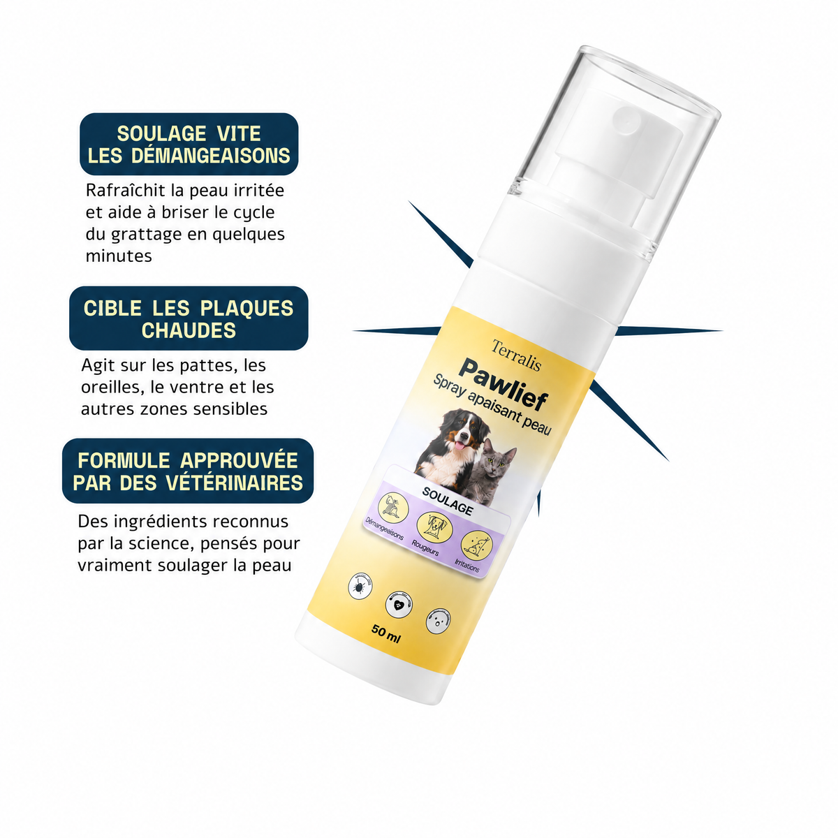 Spray apaisant pour la peau des chiens et chats Pawlief - PWL-CA