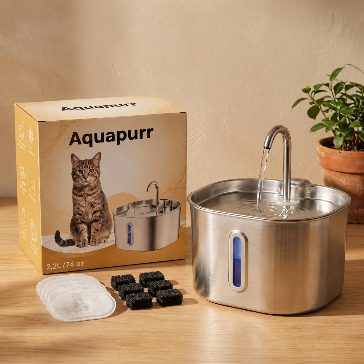 Fontaine à eau en inox pour chat Aquapurr - AQP-CA