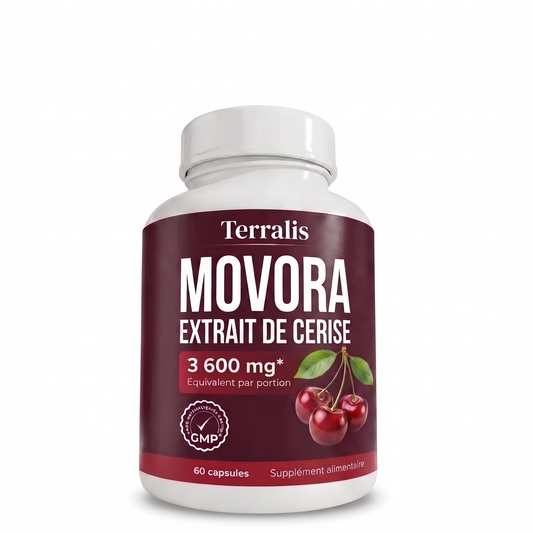 Flacon de Movora, extrait de cerise, 60 capsules