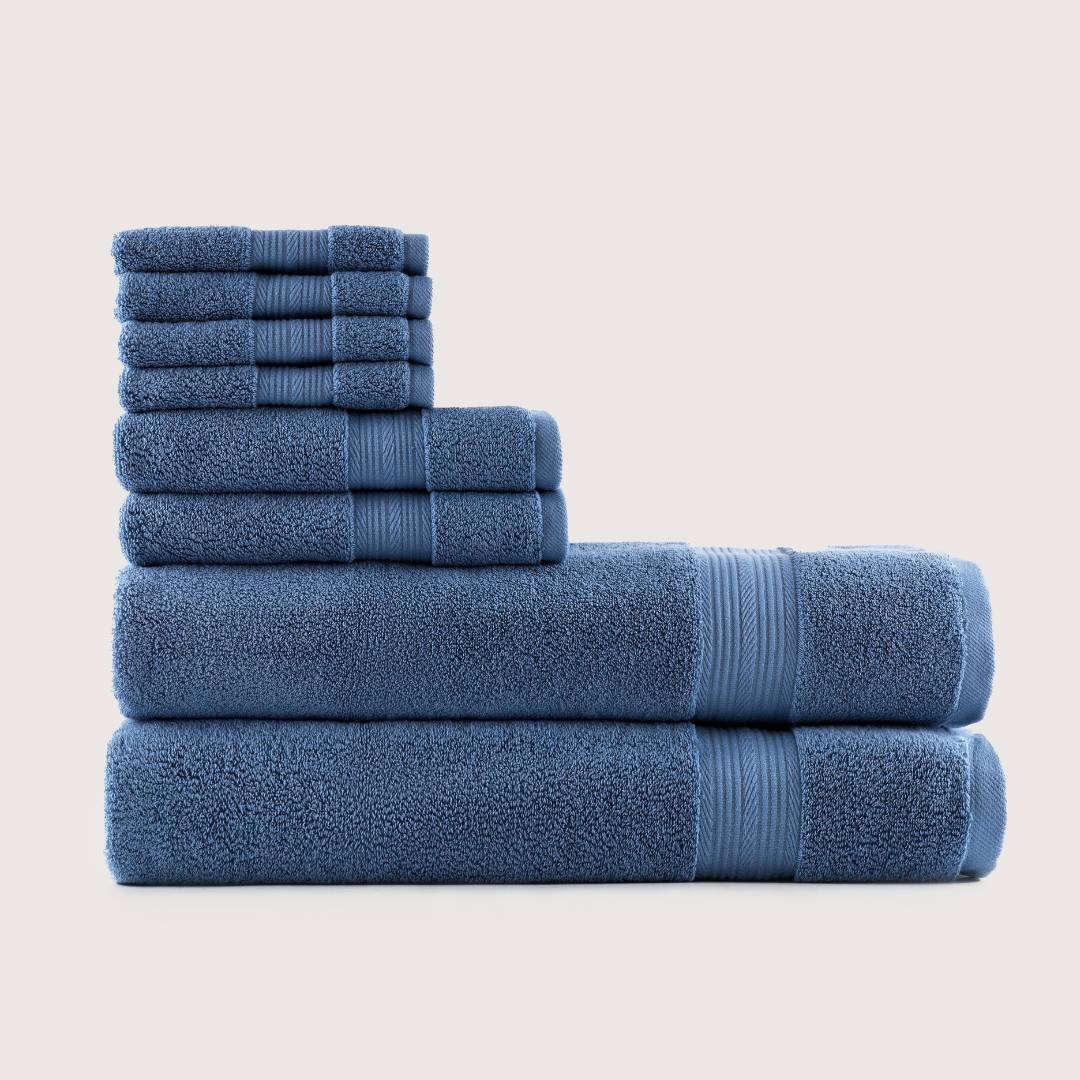 Softloom Bleu lapis, ensemble avec serviettes de bain