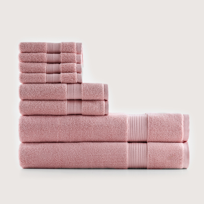 Softloom Rose corail, ensemble avec serviettes de bain