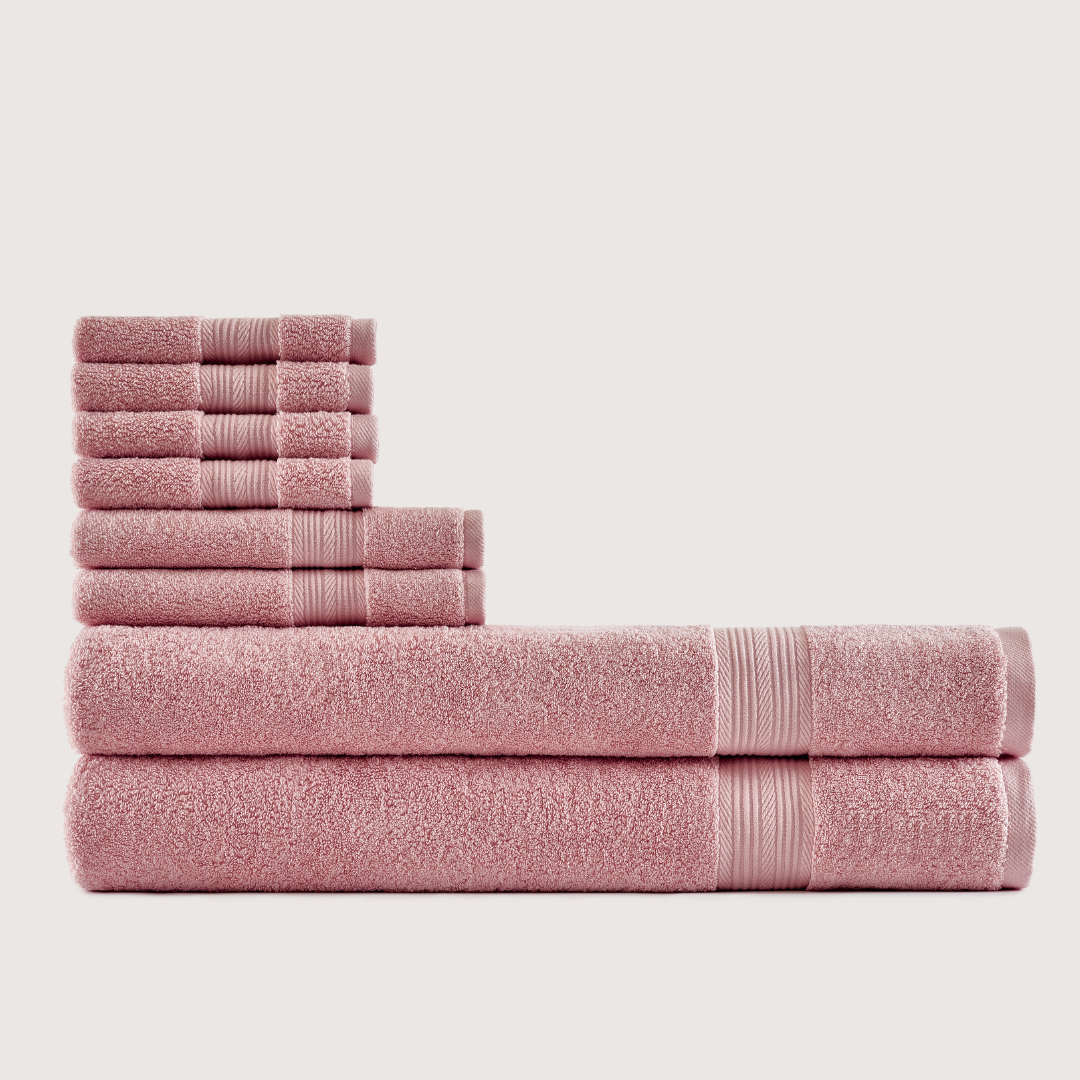 Softloom Rose corail, ensemble avec draps de bain