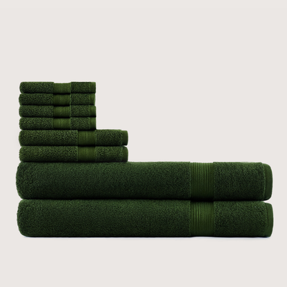 Softloom Vert olive, ensemble avec draps de bain